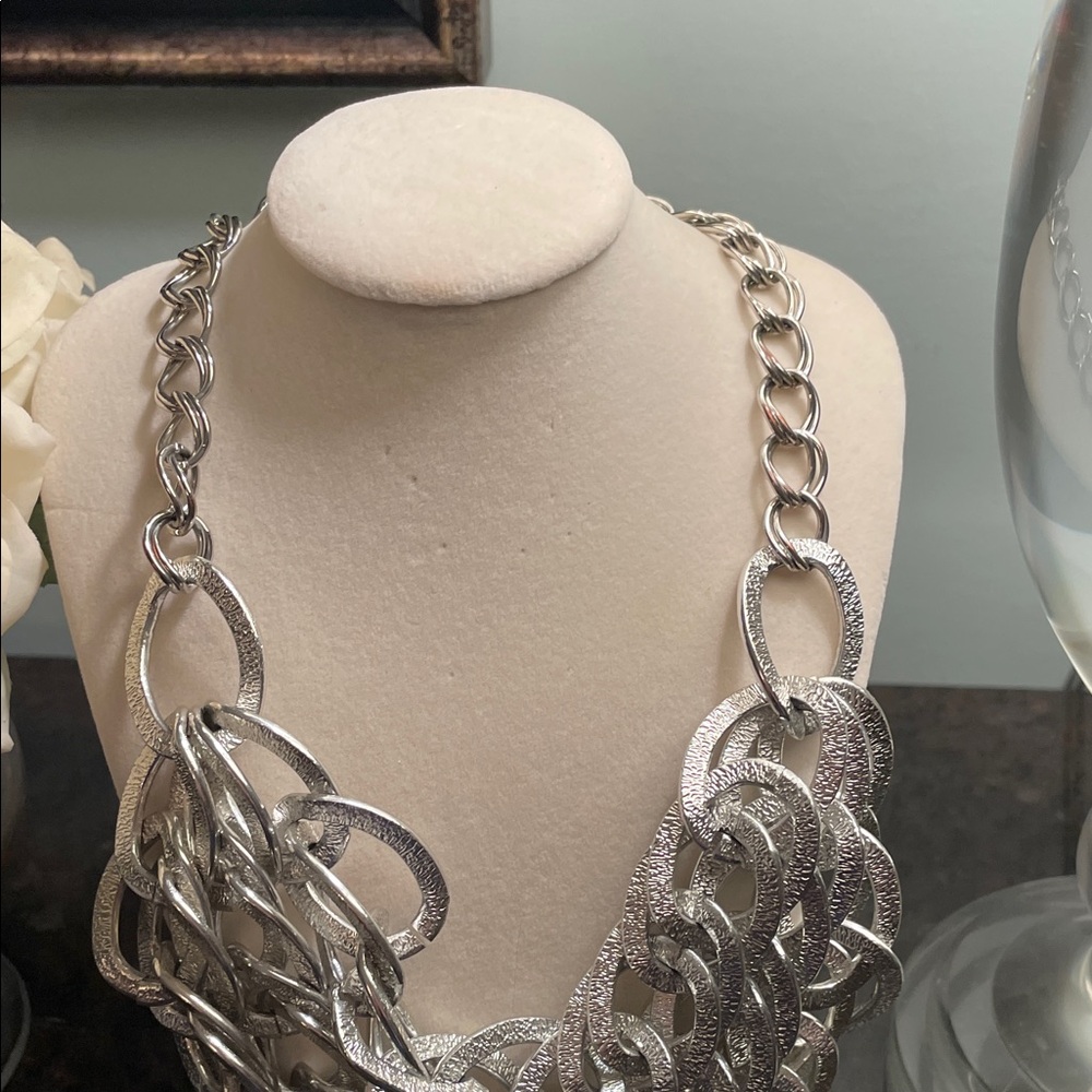 Aluminum Silver Triple-Stranded Statement Necklace - Picture 4 of 5
